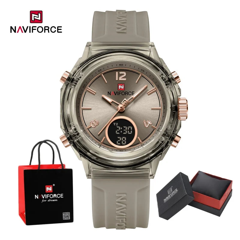 NAVIFORCE Quartz Wristwatches Dual Time Display Top Brand Women's Watch Outdoor Sports Waterproof Watches Rubber Package Gifts