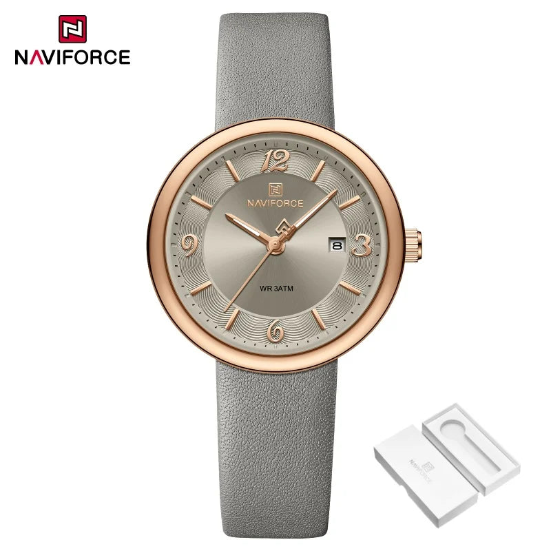 NAVIFORCE New Women Daily Quartz Watch Lightweight Floral Dial 3ATM Waterproof PU Strap Elegant Lady Wristwatch Relogio Feminino