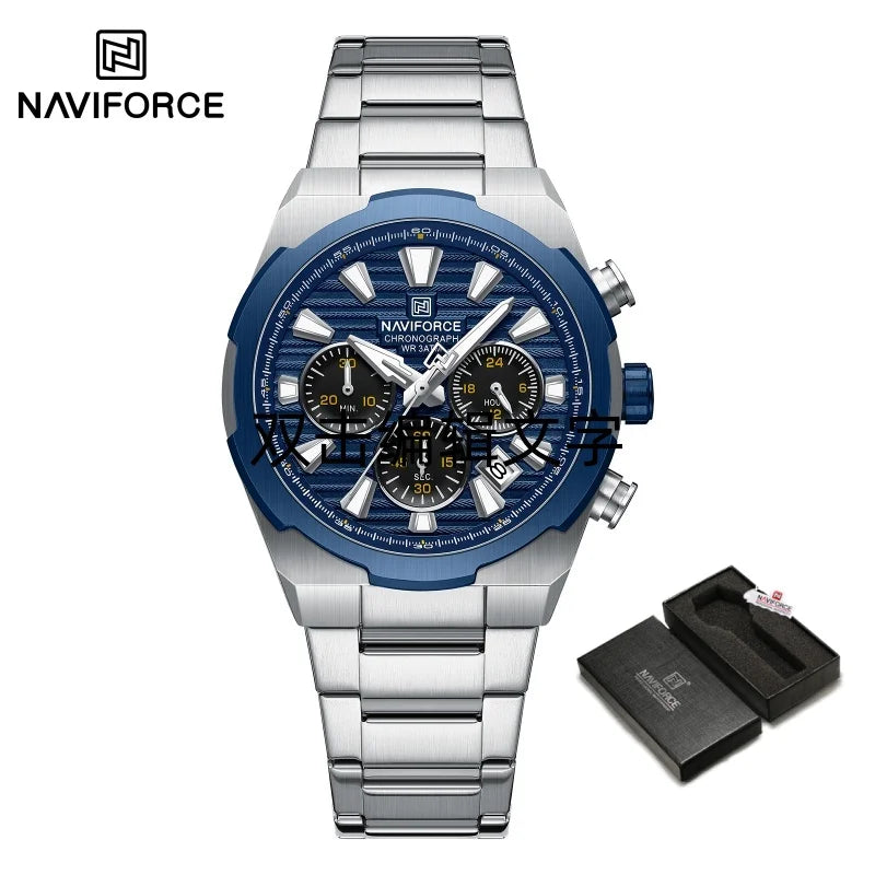 NAVIFORCE Watch For Men Mutifunction Chronograph Quartz Wristwatches Calendar display Military 24 Hours Luminous New Men Clock