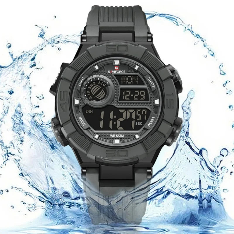 NAVIFORCE Men's Watch LCD Digital 50M Waterproof Multifunction Soft TPU Strap Military Style Teenager Sports Outdoor Wristwatch
