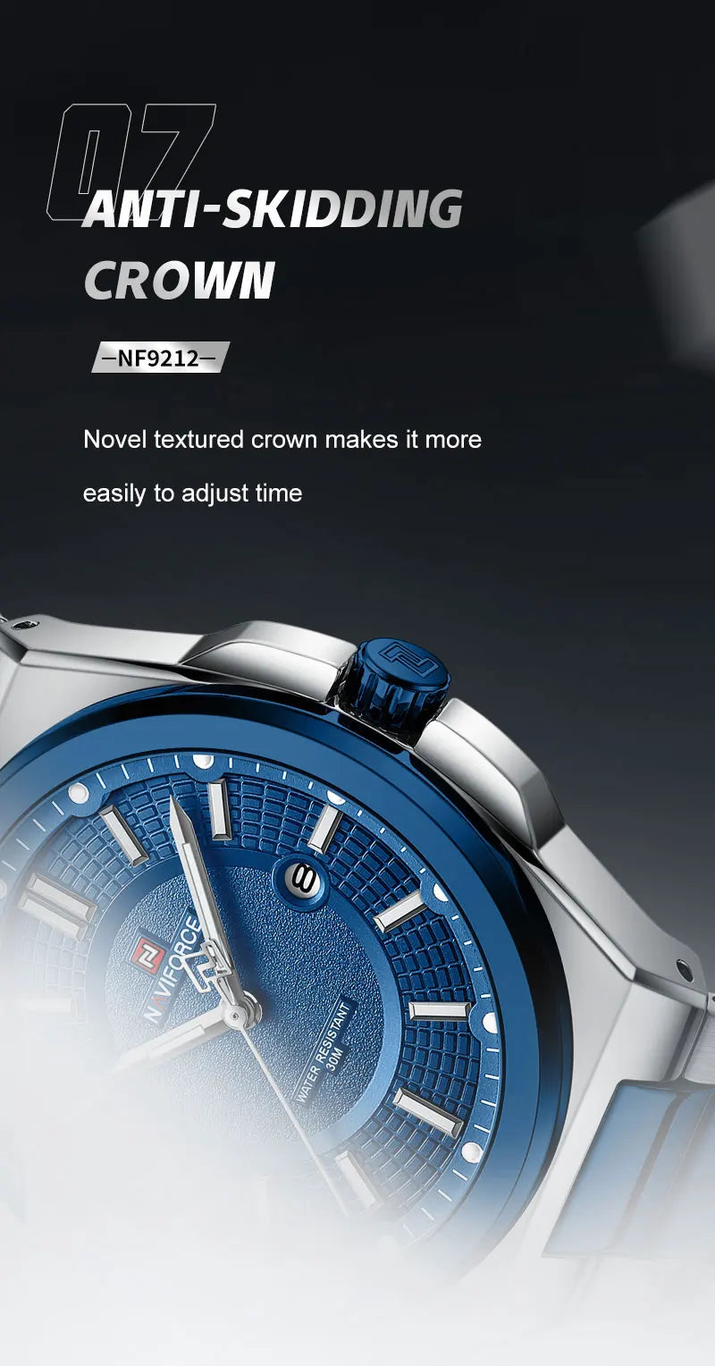 NAVIFORCE Men's Watch Stainless Steel Strap Military Casual Business Quartz Waterproof Calendar Clock with Gift Box