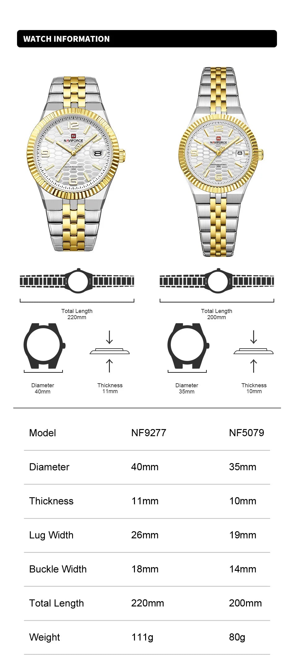 NAVIFORCE New Lover Watches 3ATM Waterproof Quartz Calendar Stainless Steel Fashionable Elegant Daily Wear Wristwatch for Couple