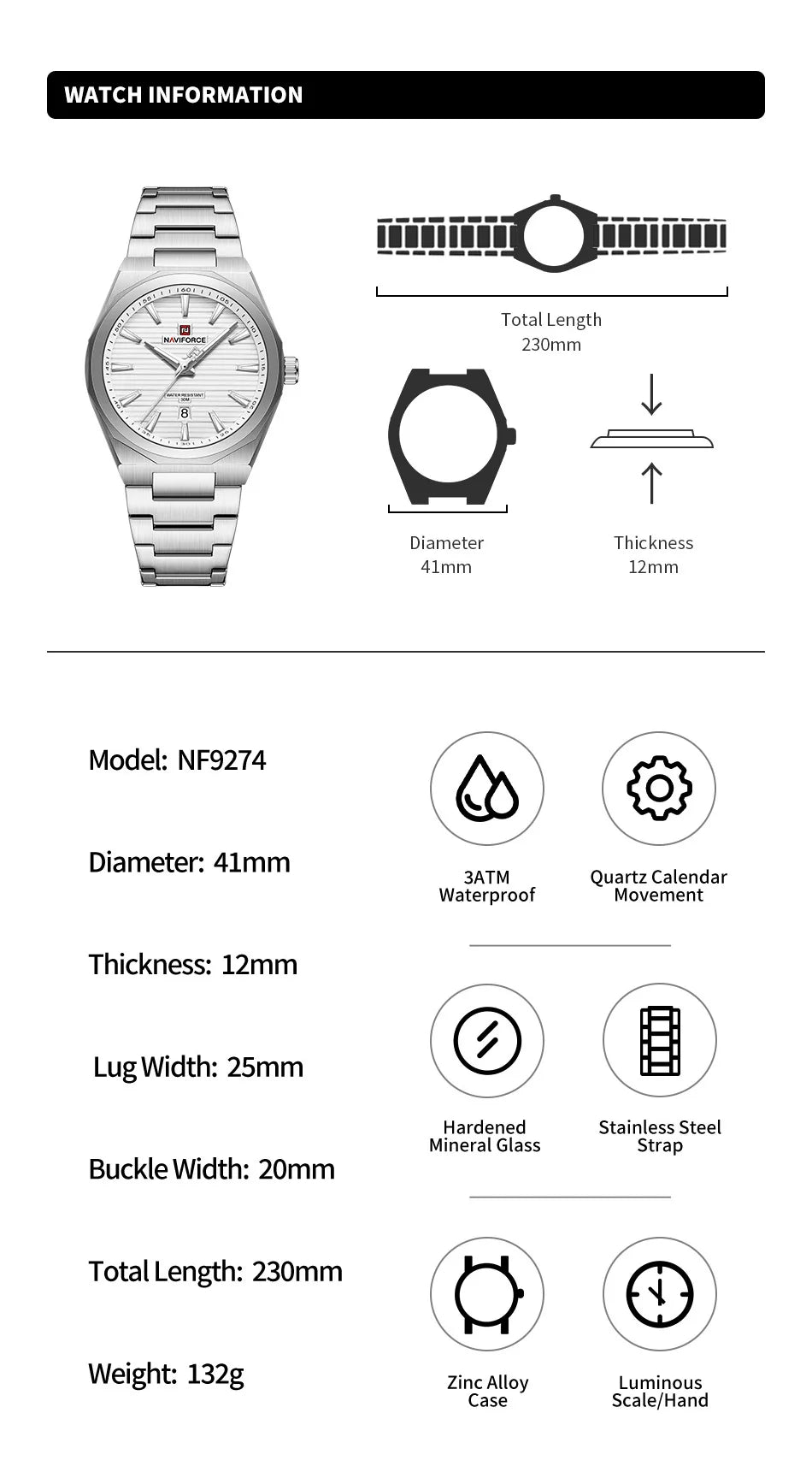 NAVIFORCE Luxury Man's Watch Quartz Date Display Clock Steel Band Fashionable Casual Military Style Wristwatch Gift Box for Male
