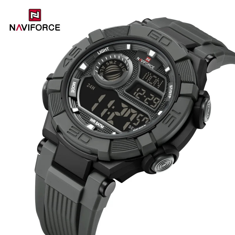 NAVIFORCE Man's Watch With Date Week Display LCD Digital Lightweight 24 Hour Alarm Clock 5ATM Waterproof Male Sports Wristwatch