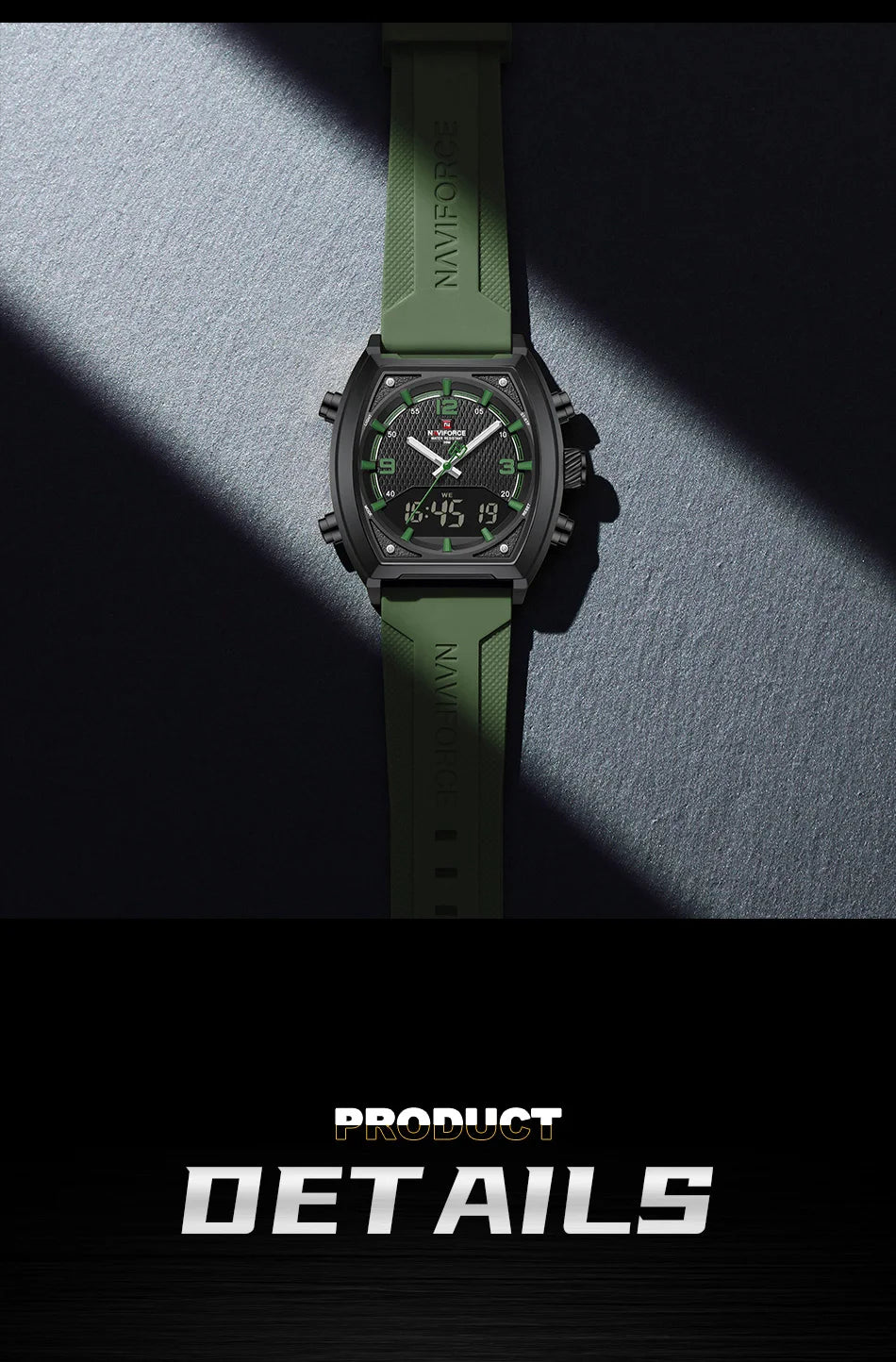 NAVIFORCE Sport Watch Waterproof Analog Dual Time Digital Wristwatches Week Display Clock Tonneau 2025 New Mens Military Watches