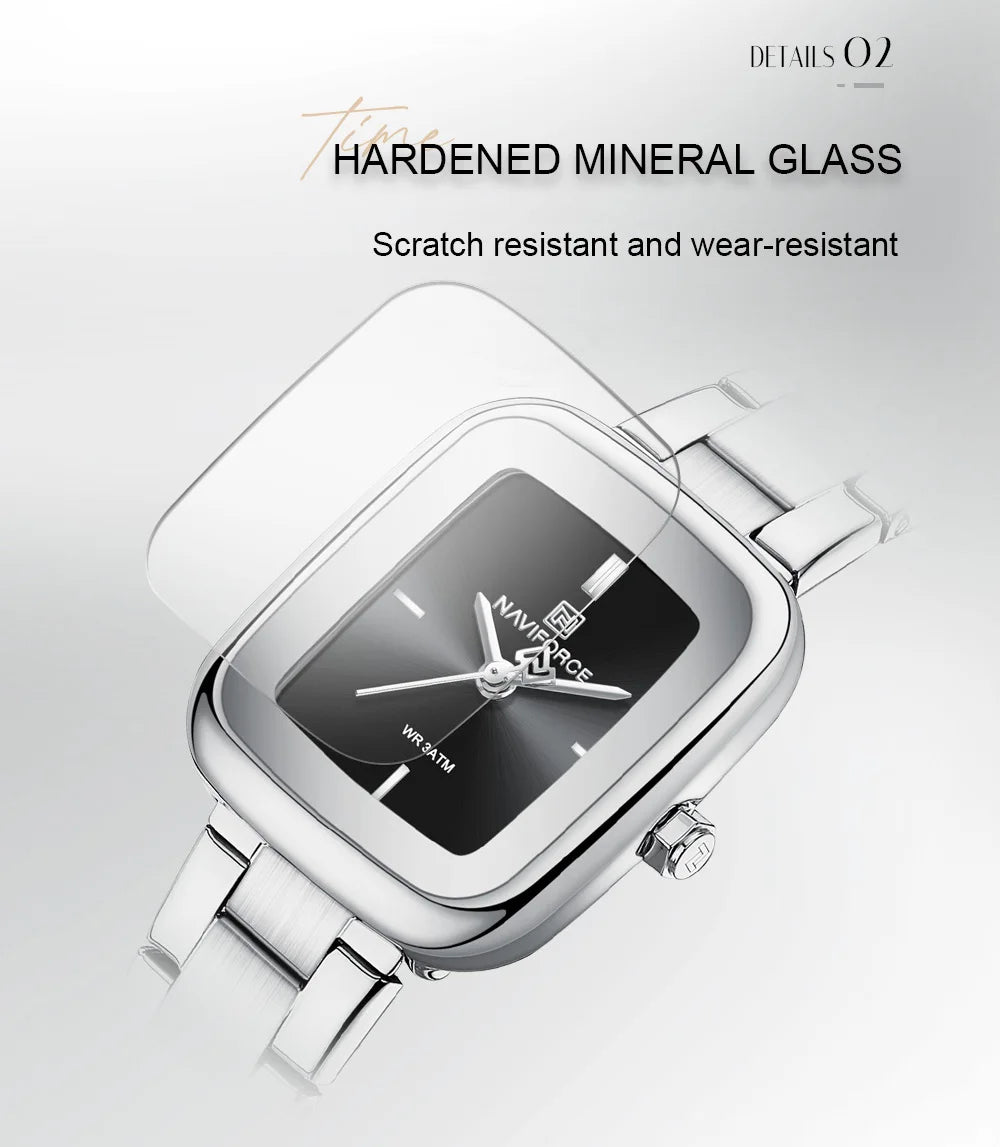 NAVIFORCE Unique Square Watches for Women 30M Waterproof Women's Stainless Steel Watches Sports Fashion Ultra Light Girls' Watch
