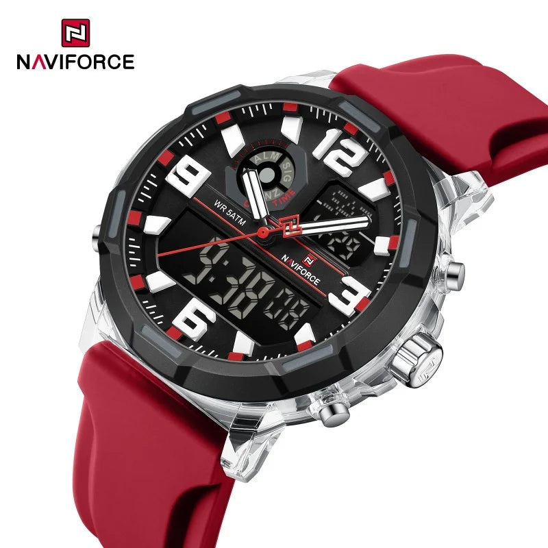 NAVIFORCE Men's Military Quartz Watch Slate Gray Dial White Arabic Numeral Scale 5ATM Waterproof Sports Personality Wristwatches