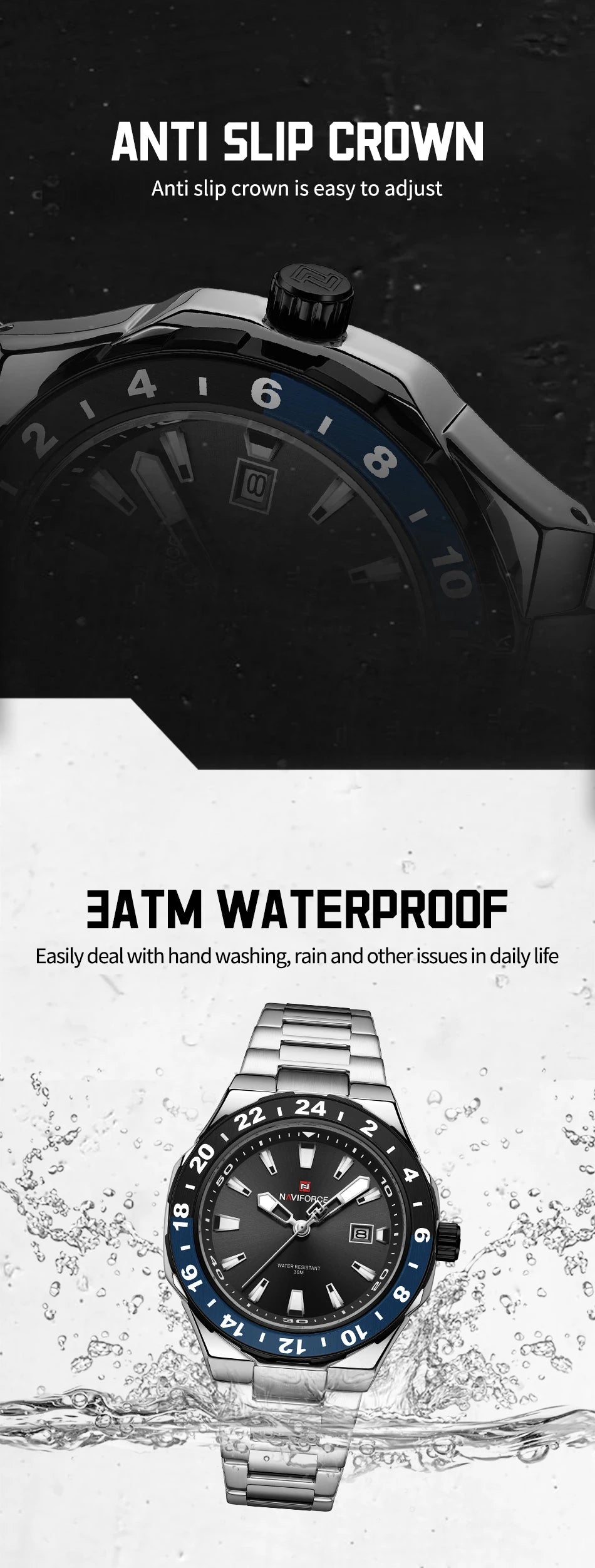 NAVIFORCE Watches for Man Luxury Sports Quartz Clock Luminous Calendar Stainless Steel Waterproof Wristwatch Relogio Masculino