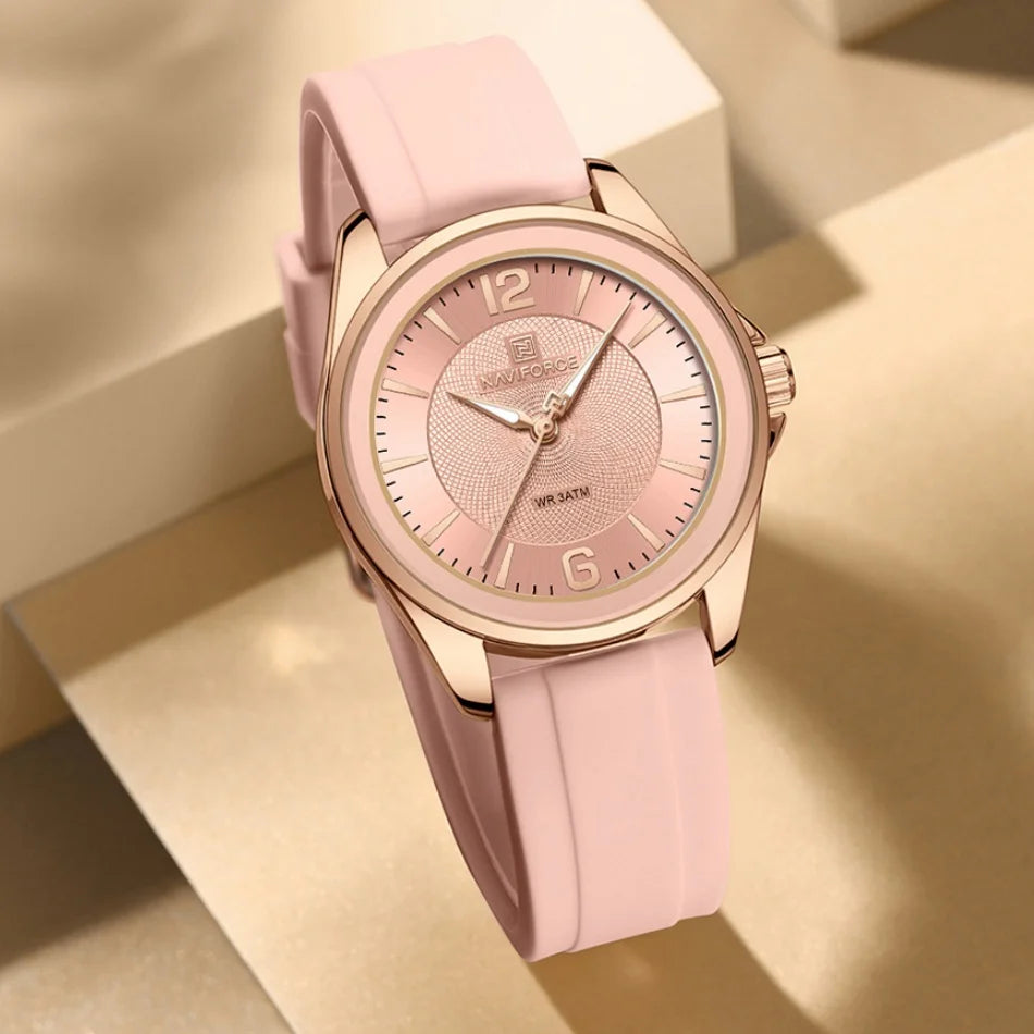 NAVIFORCE Luxury Sport Watch for Women Elegant Waterproof Wristwatch with Comfortable Silicone Strap Fashion Ladies Dress Clock