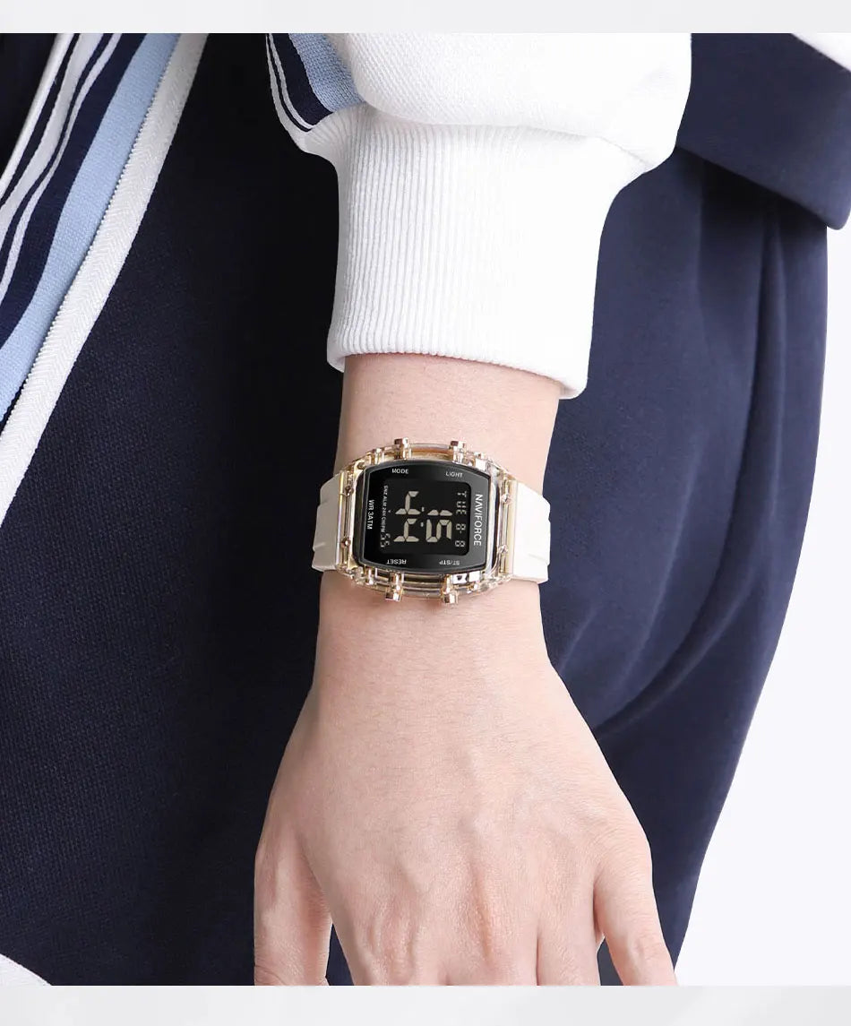 NAVIFORCE Women Watch Waterproof Personality Square Wristwatches LED Digital Silicone Strap Sport Electronic Clock Montre Femme
