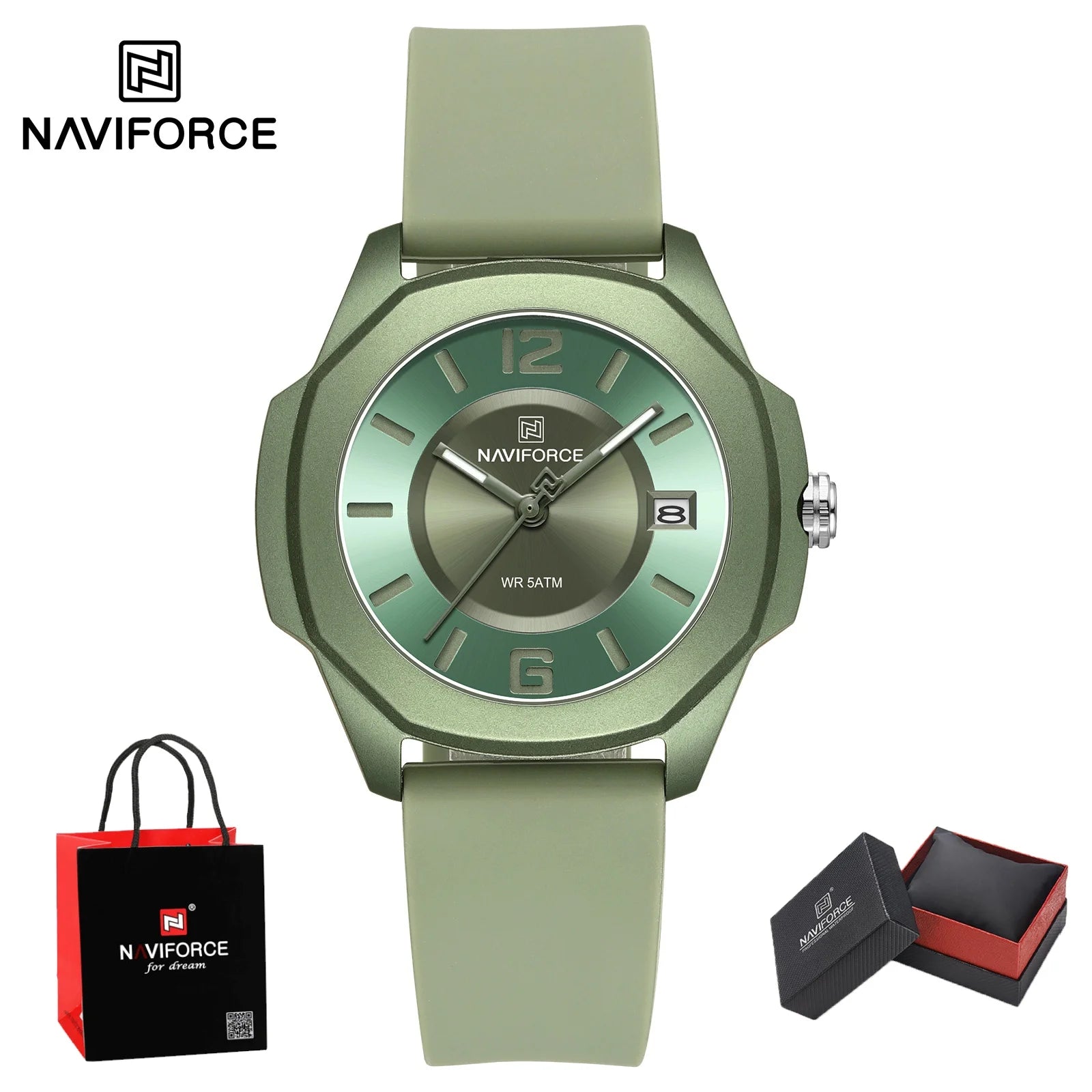 NAVIFORCE Watch Women's Luxury Quartz Watches Ladies Simple Style Silicone Strap Wrist Watch Date Display Clock Package Gifts