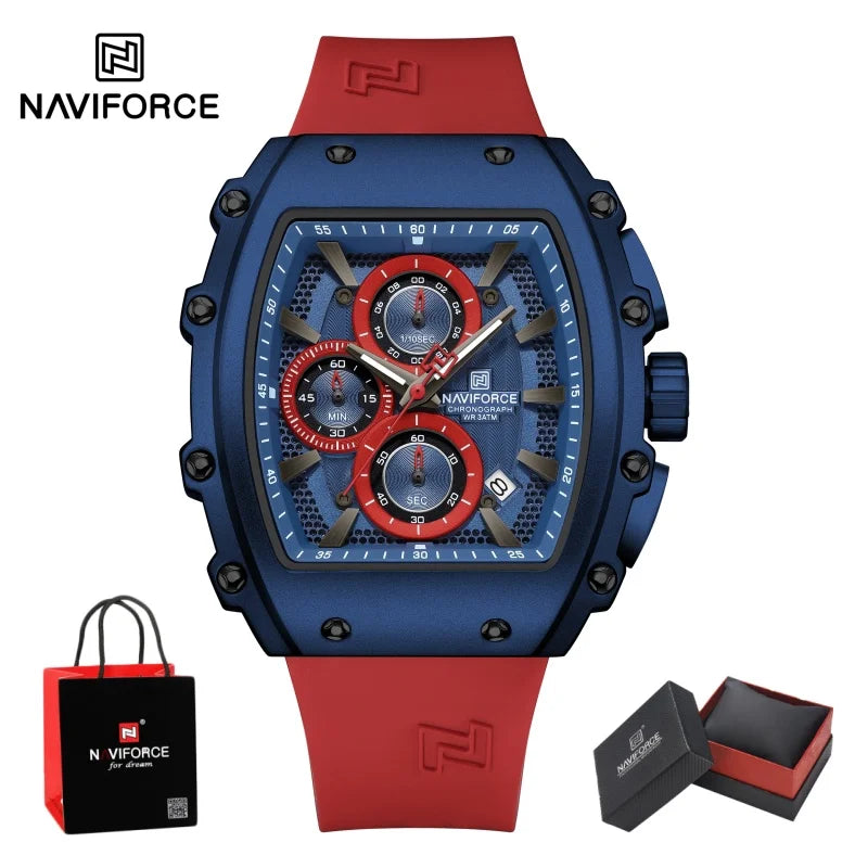 NAVIFORCE Leisure Male Clock Chronograph Watches for Man Quartz 30M Waterproof Luminous Hands Silicone Strap Wristwatch Gift Box