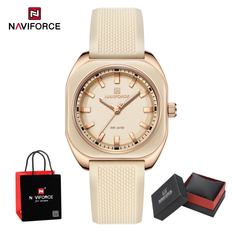 NAVIFORCE Simple Women Watches Quartz Waterproof Polygon Dial Luminous Silicone Watch Ladies Luxury Wristwatch Gift Box NF5061