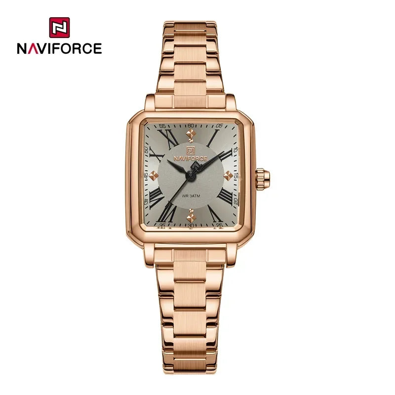 NAVIFORCE Women's 30M Waterproof Wristwatch Original  Double Snap Watch For Women Fashion Elegant Stainless Steel Ladies Clock