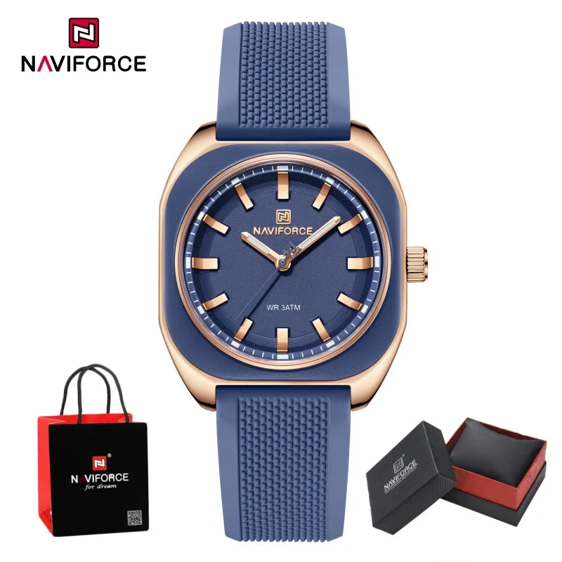 NAVIFORCE Simple Women Watches Quartz Waterproof Polygon Dial Luminous Silicone Watch Ladies Luxury Wristwatch Gift Box NF5061