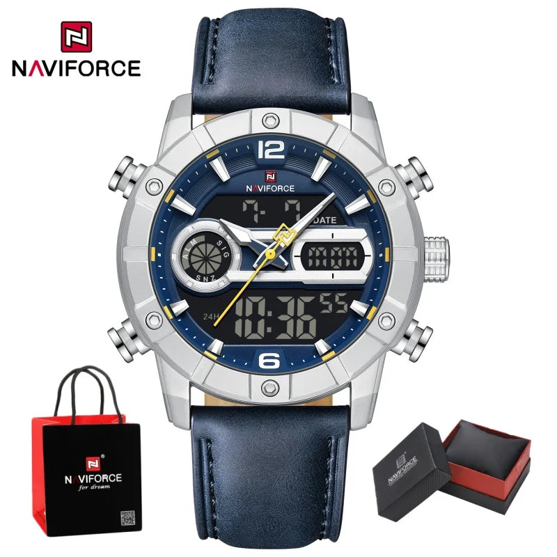 NAVIFORCE Men Watch Quartz Calendar Sports Waterproof Alarm Countdown Automatic Display Fashionable Luxury Wristwatch Gifts Box