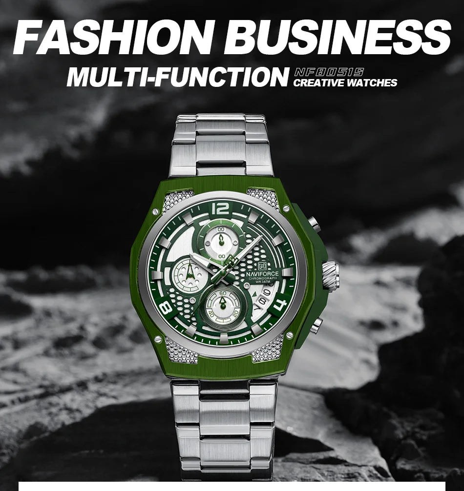 NAVIFORCE Business Watches for Men Fashion Stainless Steel Quartz Chronograph Waterproof WristWatch Male In Luxury Package Gifts