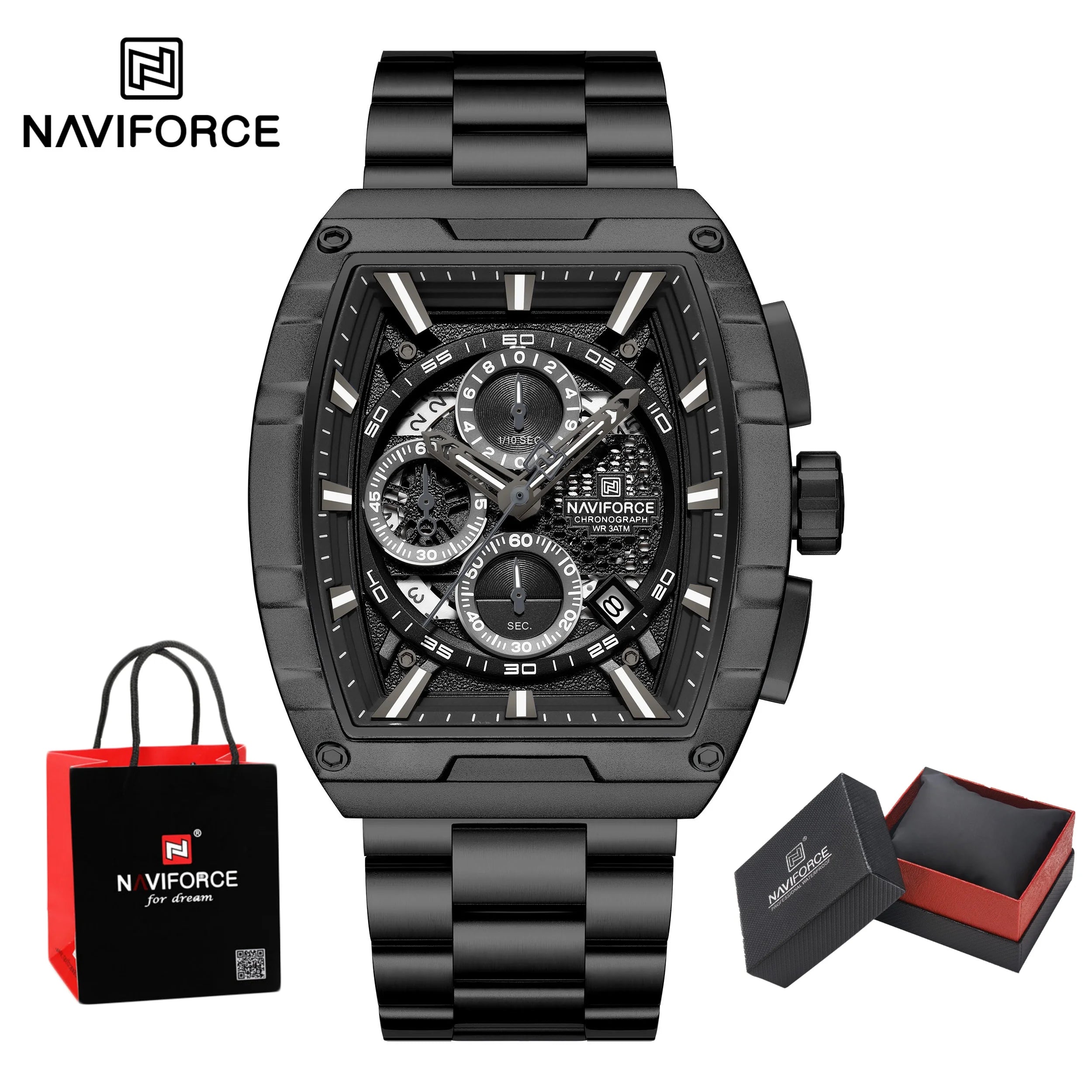NAVIFORCE Men's Watches Sports Auto Date Man Watch Luxury Waterproof Stainless Steel Quartz Wristwatch Chronograph Package Gifts