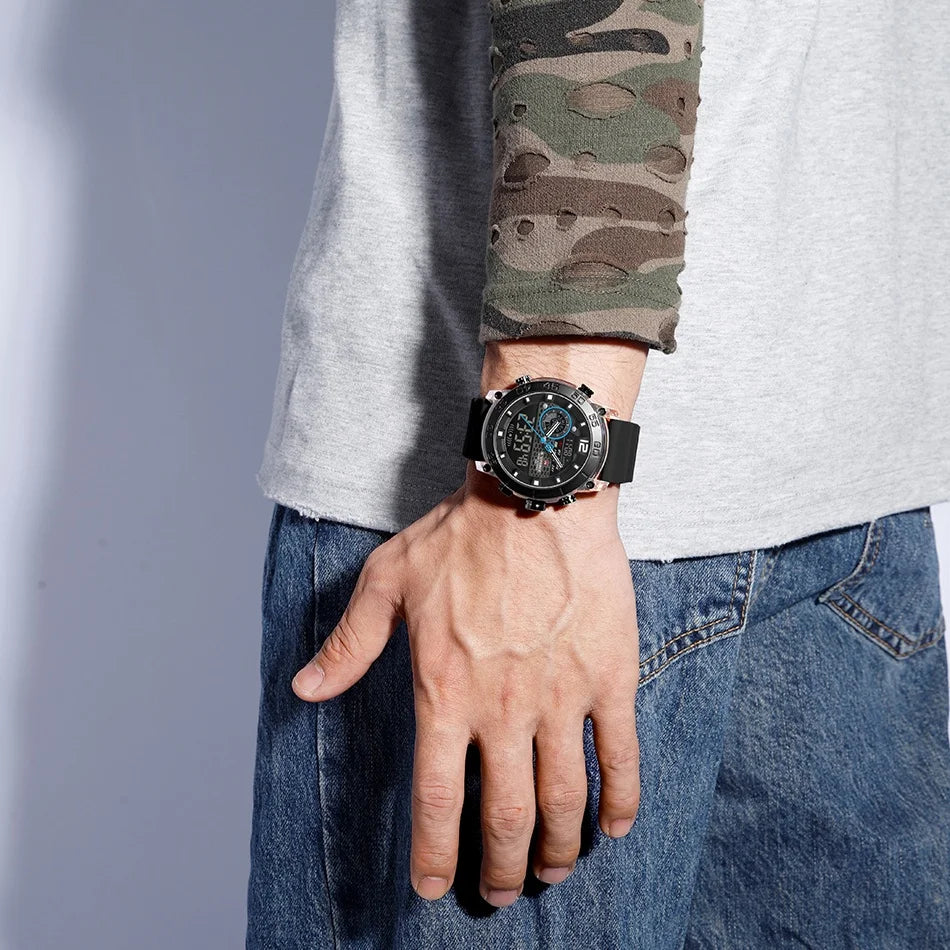 NAVIFORCE High Quality Watches For Men Military Dual Display Sport Waterproof Quartz Digital Wristwatch Auto Dayand Date Clock
