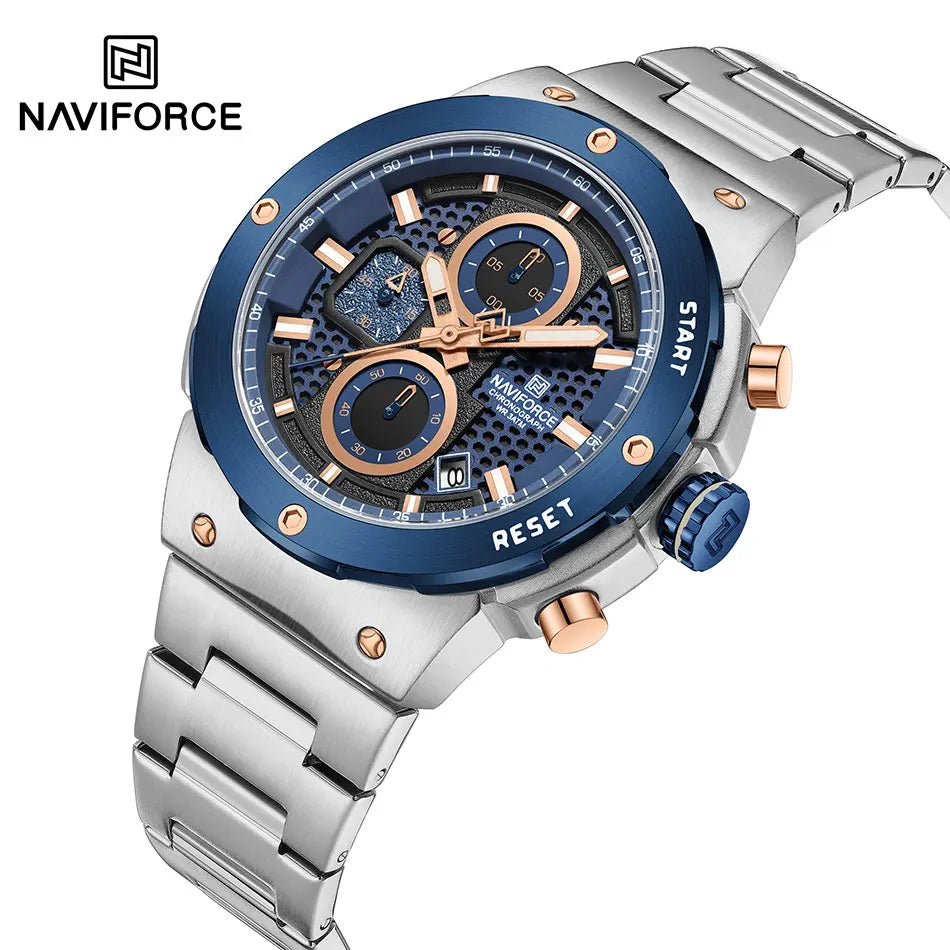 NAVIFORCE Luxury Brand Business Casual Watch Sports Multifunctional Chronograph Watches Mens Quartz Stainless Steel Wristwatches
