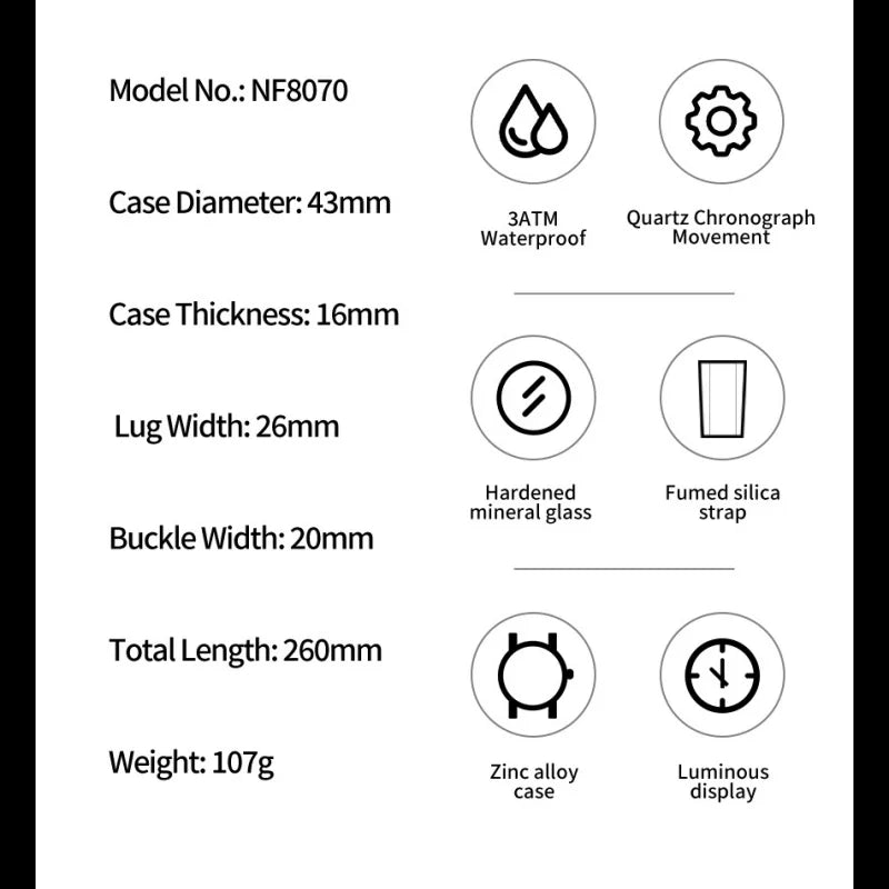 NAVIFORCE Leisure Male Clock Chronograph Watches for Man Quartz 30M Waterproof Luminous Hands Silicone Strap Wristwatch Gift Box