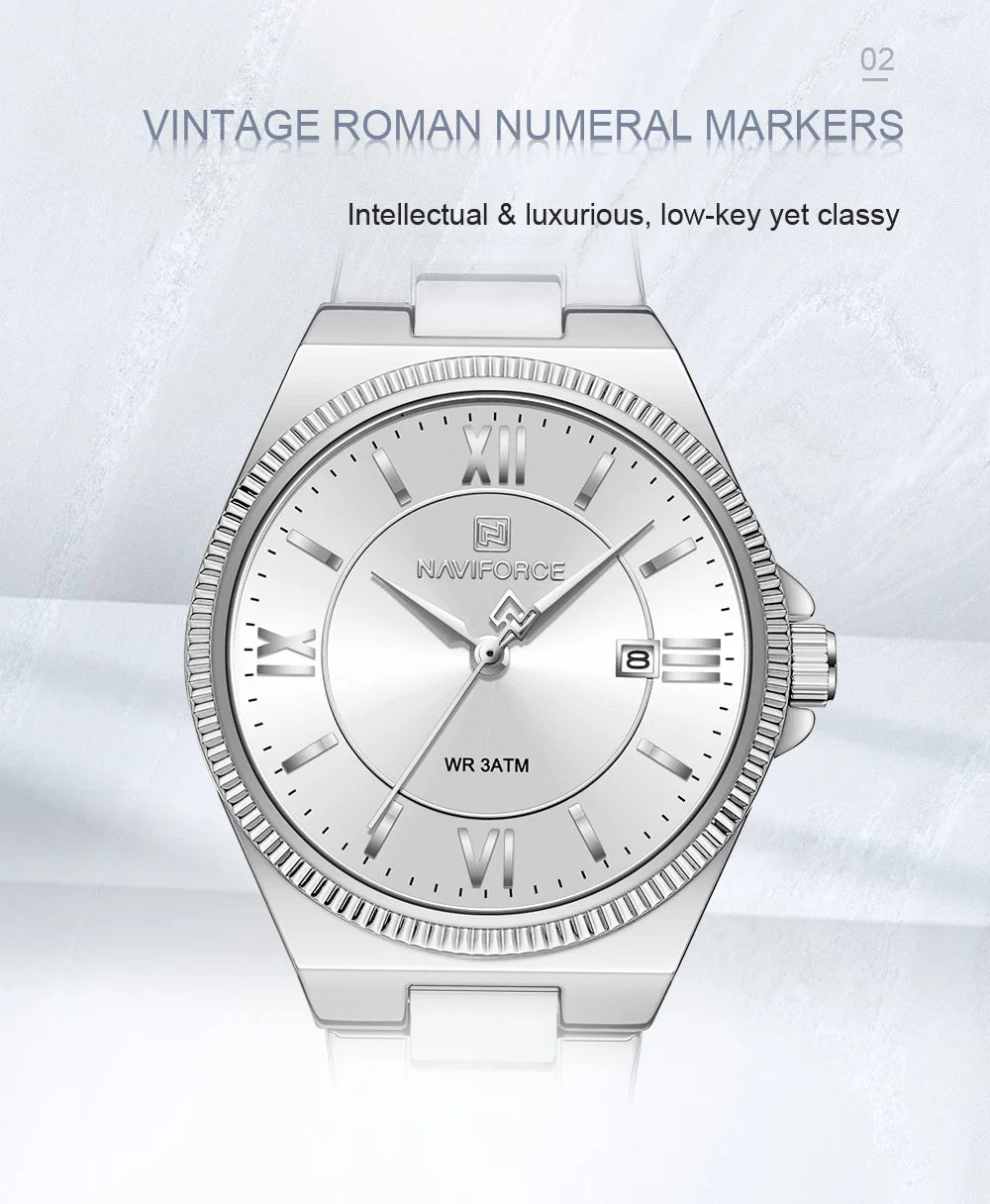 NAVIFORCE Women's Wristwatch Quartz Calendar 30M Waterproof Steel Band Fashion Daily Dress Elegant Ladies Watch Relogio Feminino