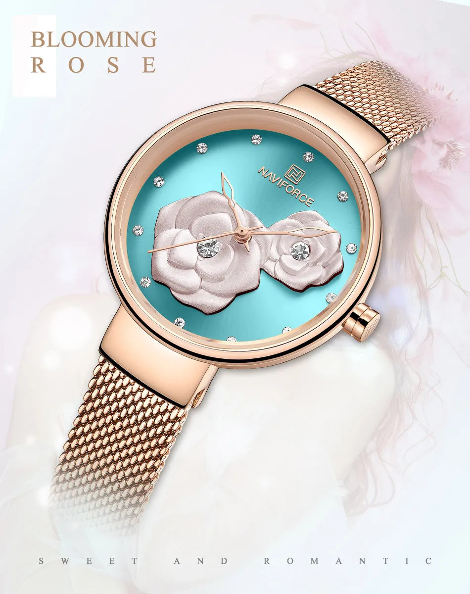 NAVIFORCE Woman's Quartz Watch Steel Band Creative Design Female Luxury Dress Clock Relogio Feminino Wristwatch Gift Box NF5013