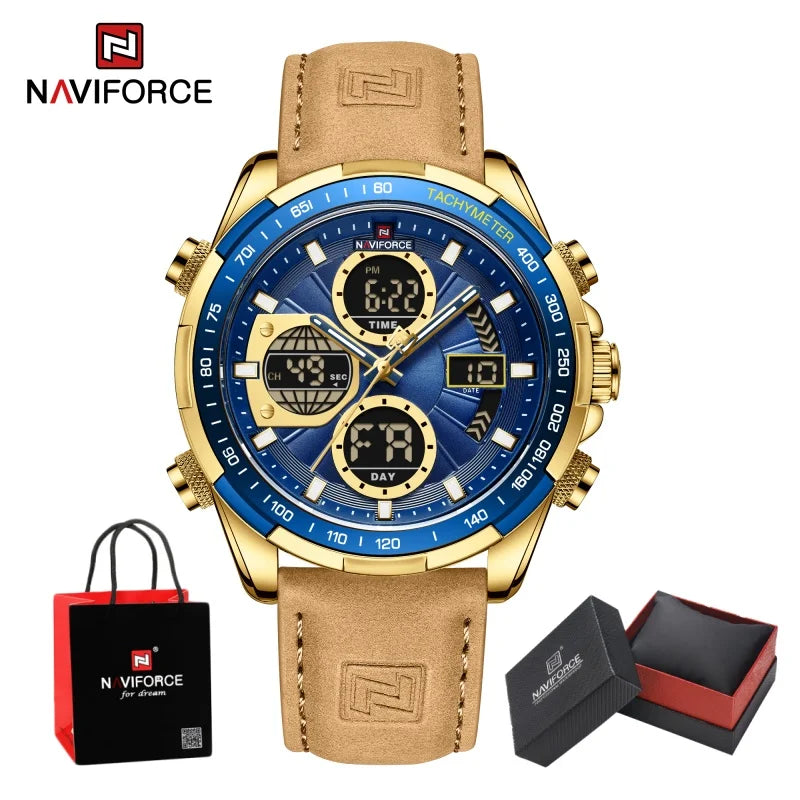 NAVIFORCE Man's Watch Quartz Chronograph Alarm Waterproof Big Clock Digital Military Luxury Male Wristwatch Gift Box NF9197L