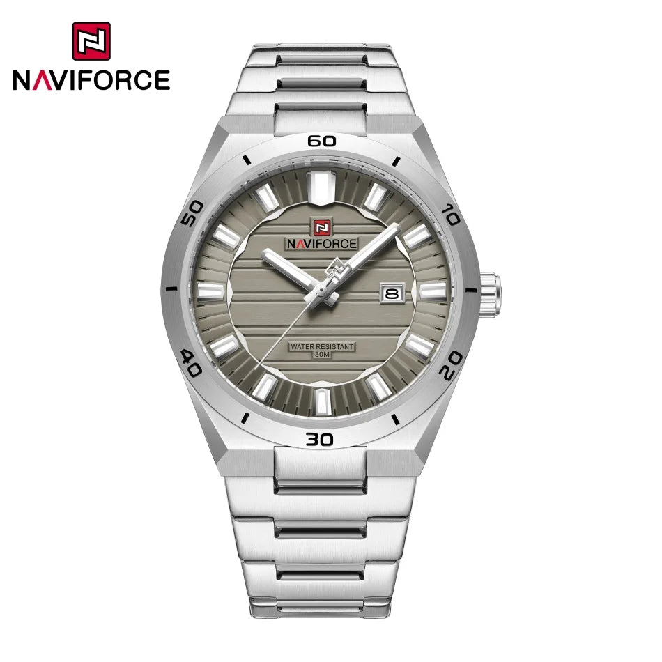 NAVIFORCE Men Quartz Watch Original Waterproof mens wristwatch Steel Strap Quartz Date Display Luminous Fashion Watches For Men