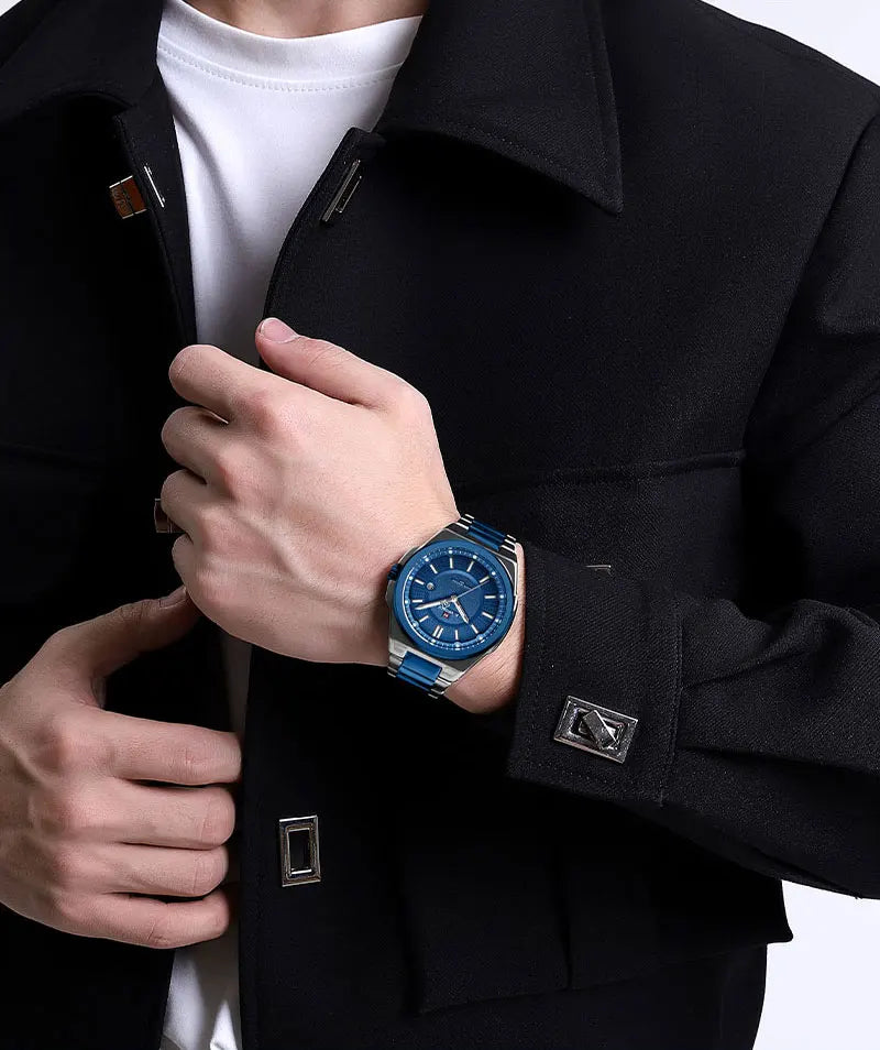 NAVIFORCE Men's Watch Stainless Steel Strap Military Casual Business Quartz Waterproof Calendar Clock with Gift Box