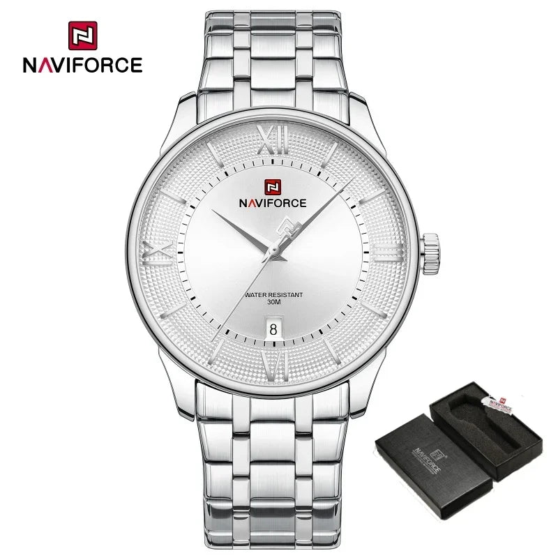 NAVIFORCE Men's Watch Stainless Steel Strap Waterproof Luxury Sport Male Quartz WristWatch Calendar Clock Reloj Hombre man gift