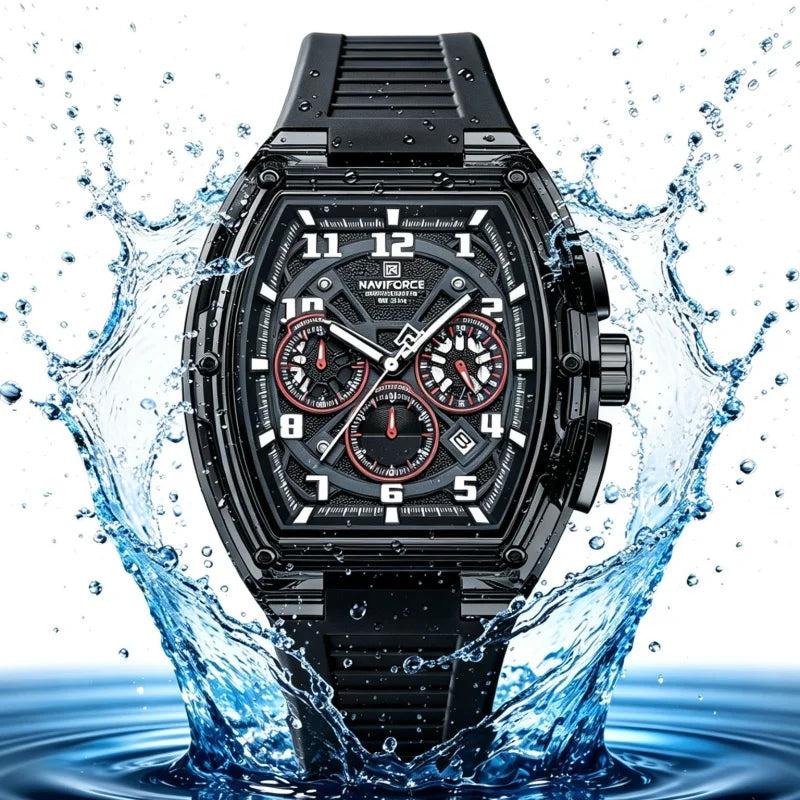 NAVIFORCE Men Fashion Watches Quartz Multifunction Chronograph 50M Waterproof Clock Silicone Strap Male Outdoor Sport Wristwatch