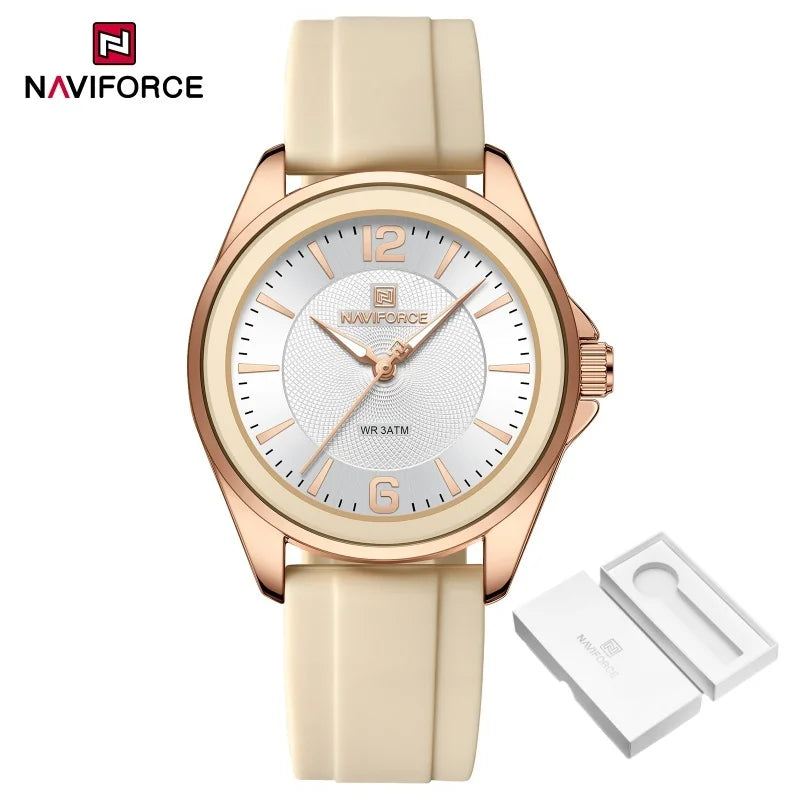 NAVIFORCE Luxury Sport Watch for Women Elegant Waterproof Wristwatch with Comfortable Silicone Strap Fashion Ladies Dress Clock