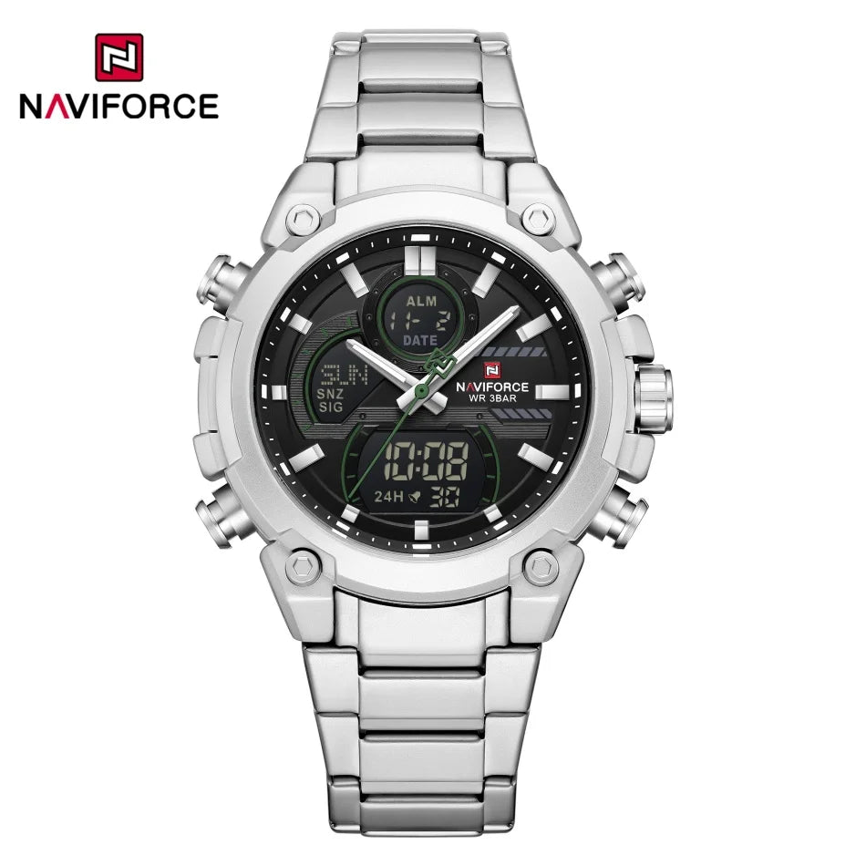 NAVIFORCE Watch For Men Stainless Steel Sport Casual Fashion Dual Display Sport Multifunction Chronograph men Waterproof Watch