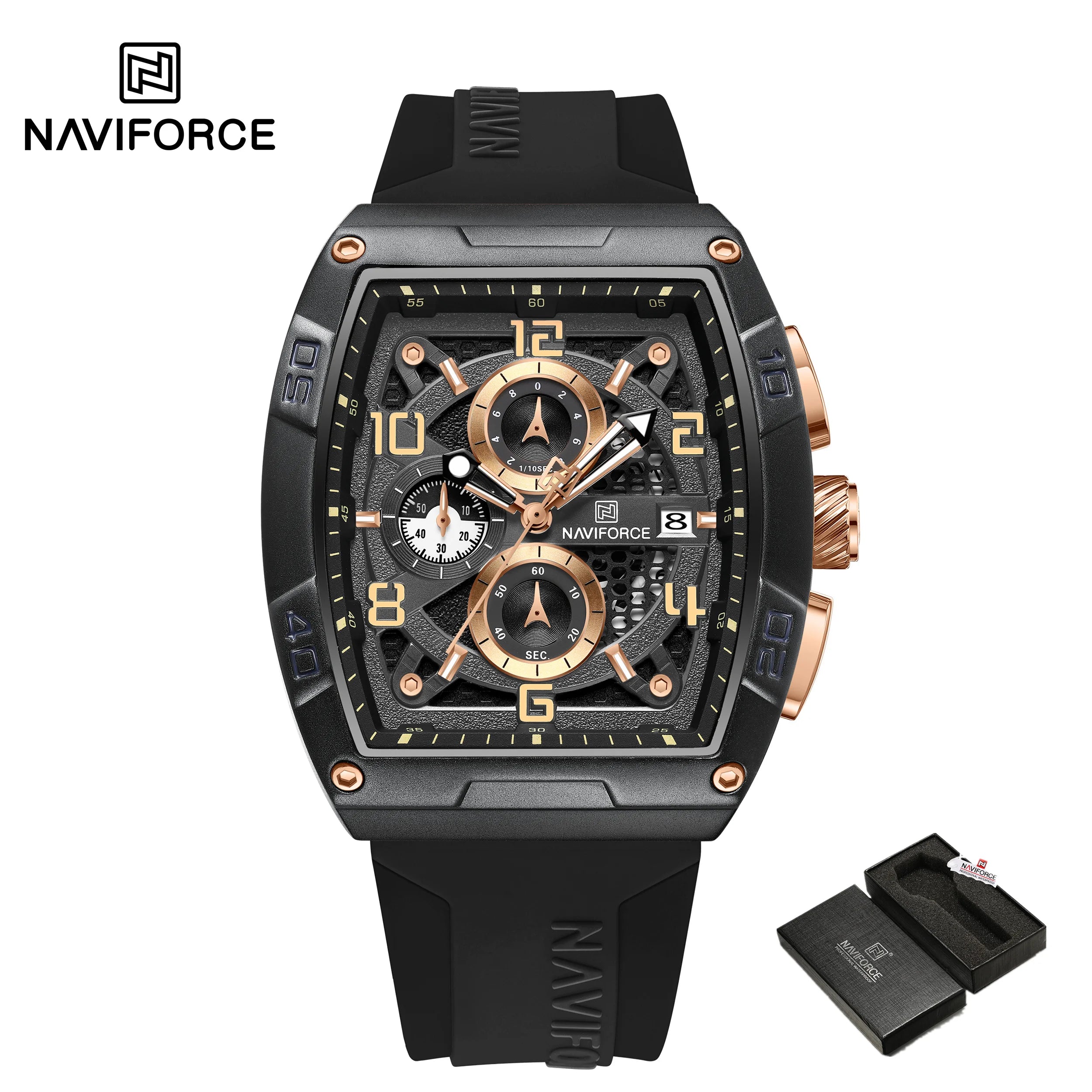 Fashion Brand NAVIFORCE  Men Gold Design Quartz Watches Casual Male  Wrist Watch Large Dia Multi-function PU Waterproof Clock