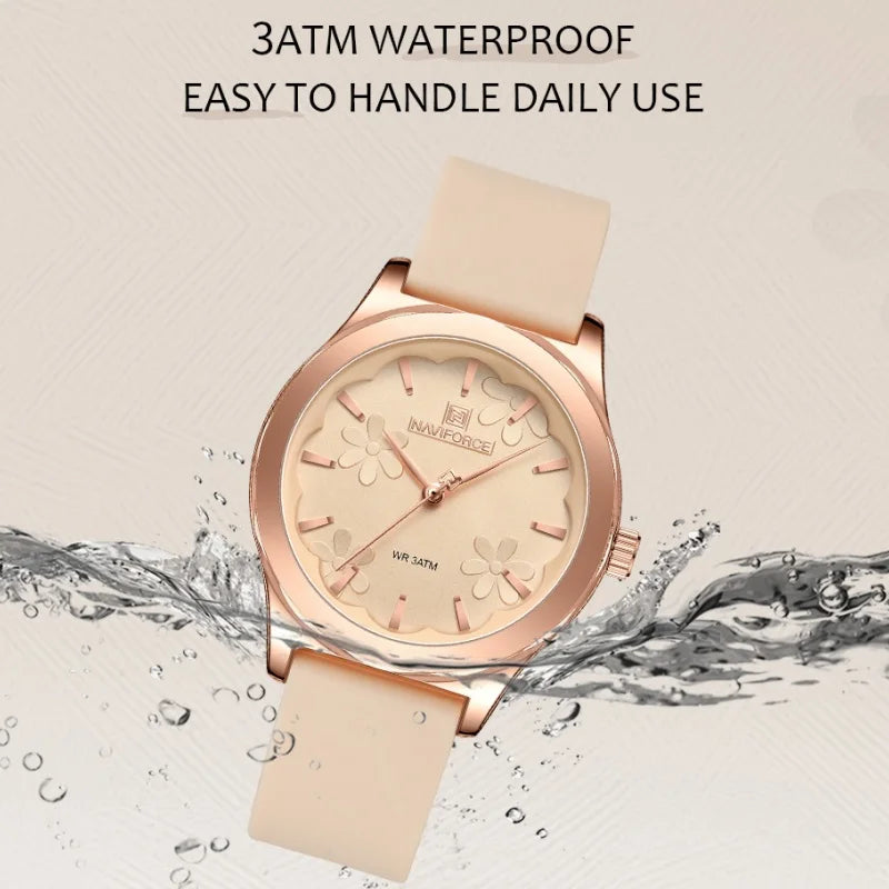 NAVIFORCE Women Simple Fashion Wristwatch Quartz 3ATM Waterproof Comfortable Silicone Strap Female Exquisite Wristwatch Gift Box