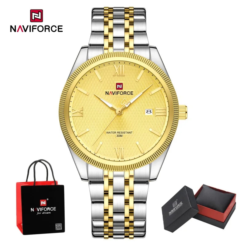 NAVIFORCE Men Watch Quartz Calendar Waterproof Stainless Steel Trendy Male Business Original Design NF9282 Wristwatch Gift Box
