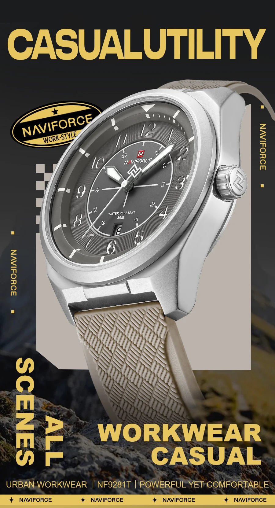 NAVIFORCE Men Quartz Watch 30M Waterproof Sports Luminous Wristwatch Fashion Silicone Strap Daily Casual Watches Reloj Hombre