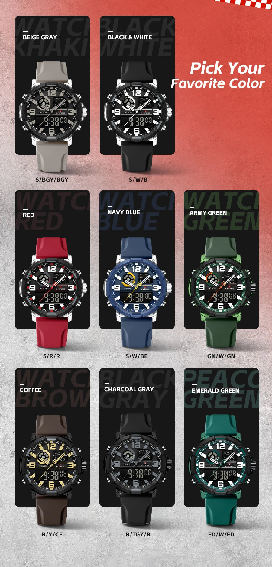NAVIFORCE Men's Military Quartz Watch Slate Gray Dial White Arabic Numeral Scale 5ATM Waterproof Sports Personality Wristwatches