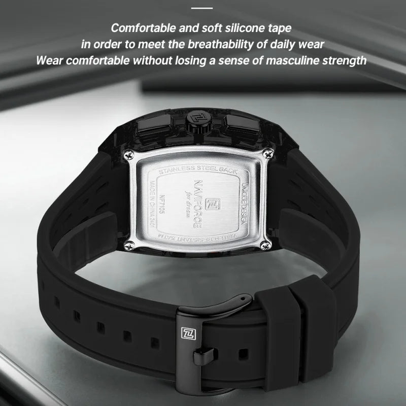 NAVIFORCE Man's Watch Quartz Chronograph 5ATM Waterproof Silicone Strap Fashion Sports Male Luxury Wristwatch Gifts Box NF7105