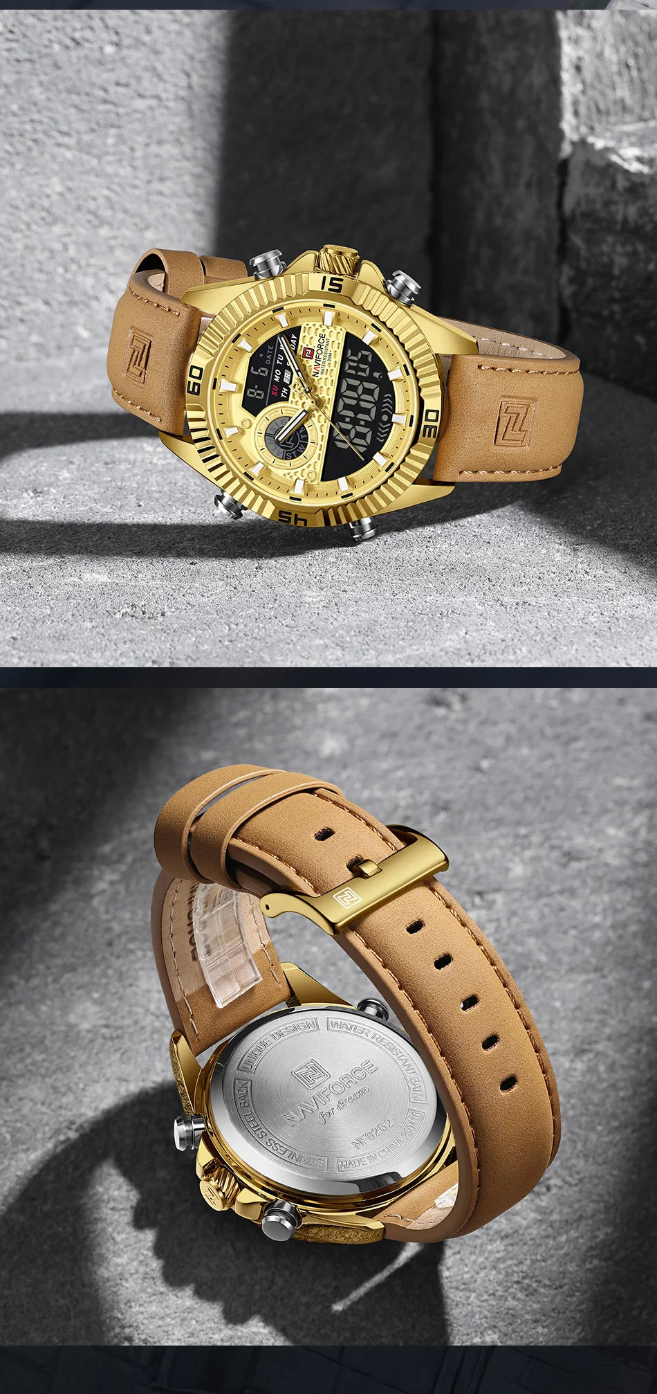 NAVIFORCE Men's Watches Sport Quartz Analog LCD Digital Wristwatch 30m Waterproof Luminous Chronograph Watch for Men Date Clock