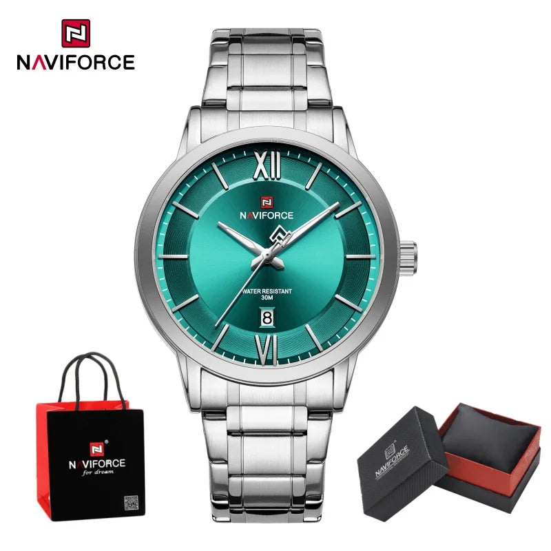 NAVIFORCE Original Watches for Men Quartz Waterproof Calendar Clock Steel Strap Military Luxury Sports Male Wristwatch Gift Box
