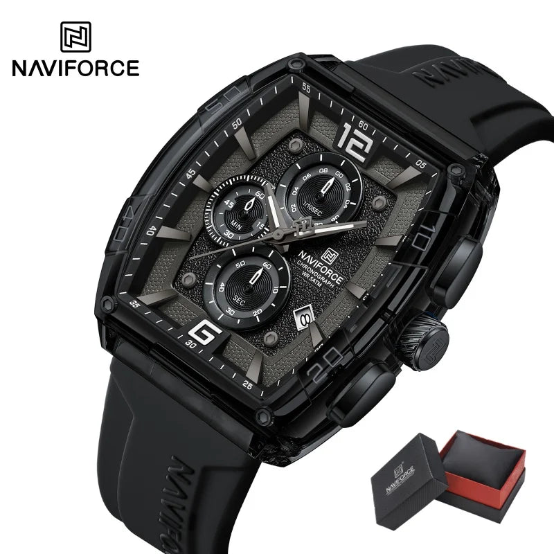 NAVIFORCE Luxury Men's Watch Quartz Chronograph 5ATM Waterproof Luminous Hand Soft Silicone Strap Male Fashion Sports Wristwatch