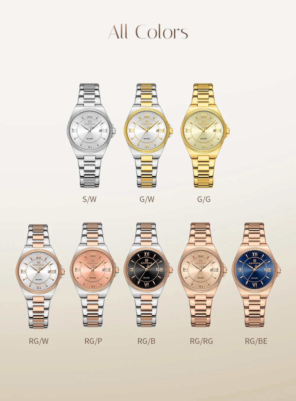 NAVIFORCE Elegant Couple Lover Watches Quartz Calendar Display 30M Water Resistant Watch Stainless Steel Daily Luxury Wristwatch