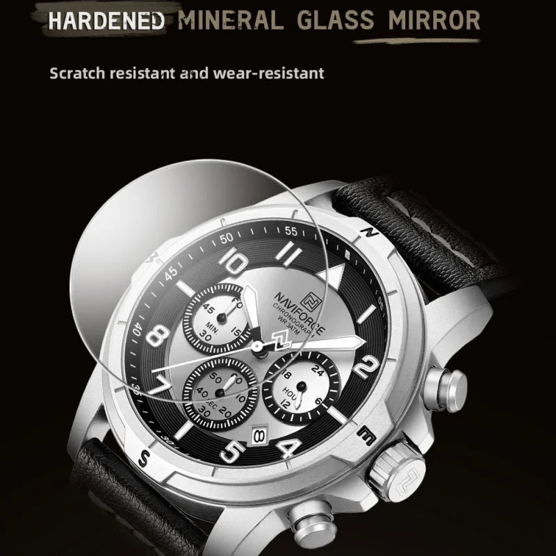 NAVIFORCE New Male Wristwatch Multi Dial Chronograph 24 Hour Clock Leather Band Men Modern Business Luxury Man's Watch NF8077
