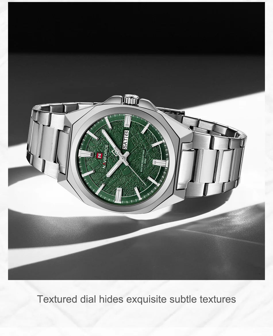 NAVIFORCE Men's Watch Quartz Calendar Week Display Waterproof Luminous Steel Band Male Trendy Outdoor Business Wristwatch NF9273