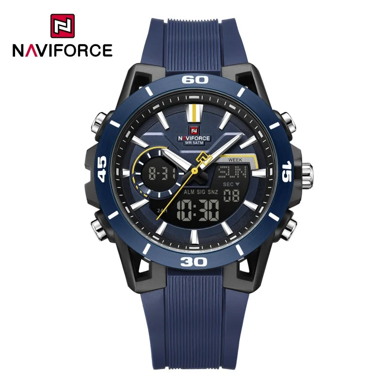 NAVIFORCE Men Watches Quartz Dual Display 50M Waterproof Chronograph Luminous Alarm Clock Male Business Sports Trendy Wristwatch
