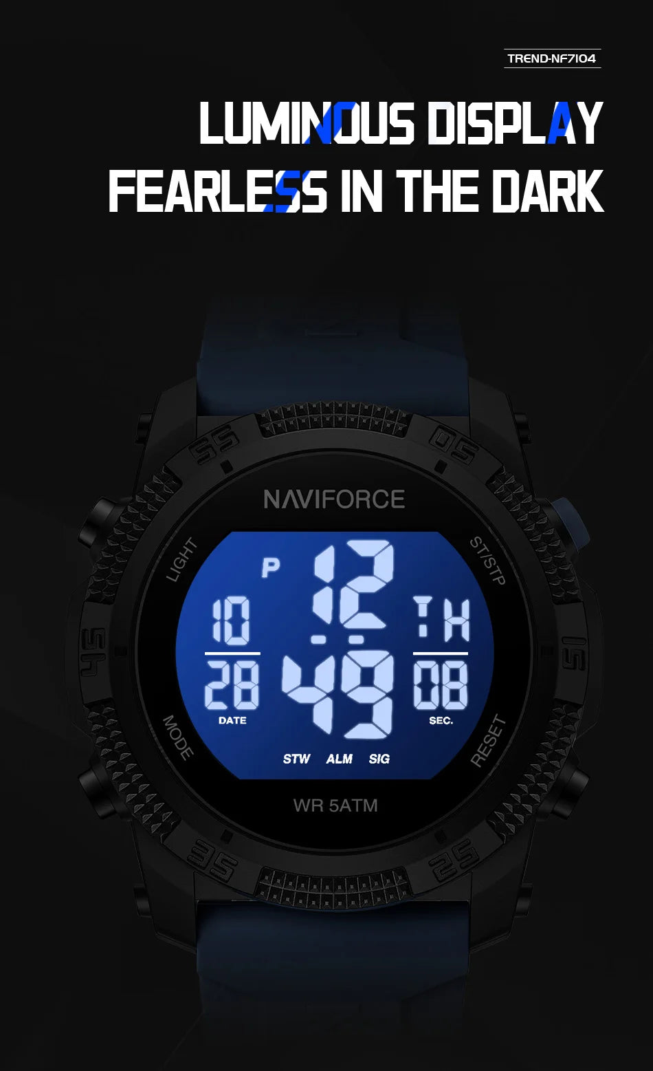 NAVIFORCE Men's Electronic Watch Fashion 5ATM Waterproof Silicone Strap Calendar Male LCD Digital Wristwatch Relogio Masculino