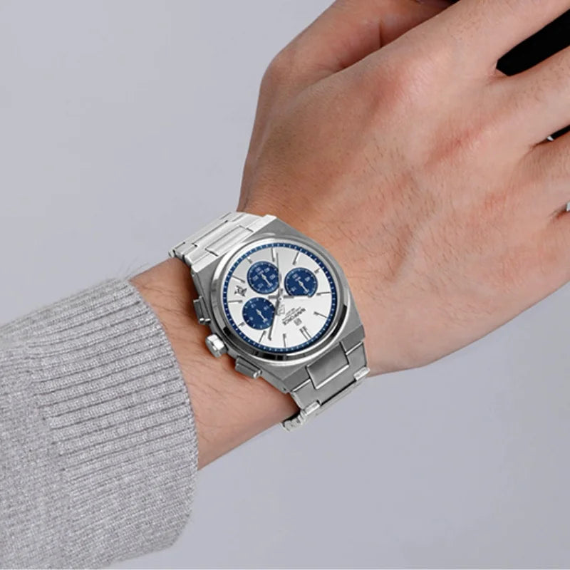 NAVIFORCE Male Quartz Stylish Watches Chronograph Waterproof Luminous Hands Stainless Steel Band Men Luxury Business Wristwatch