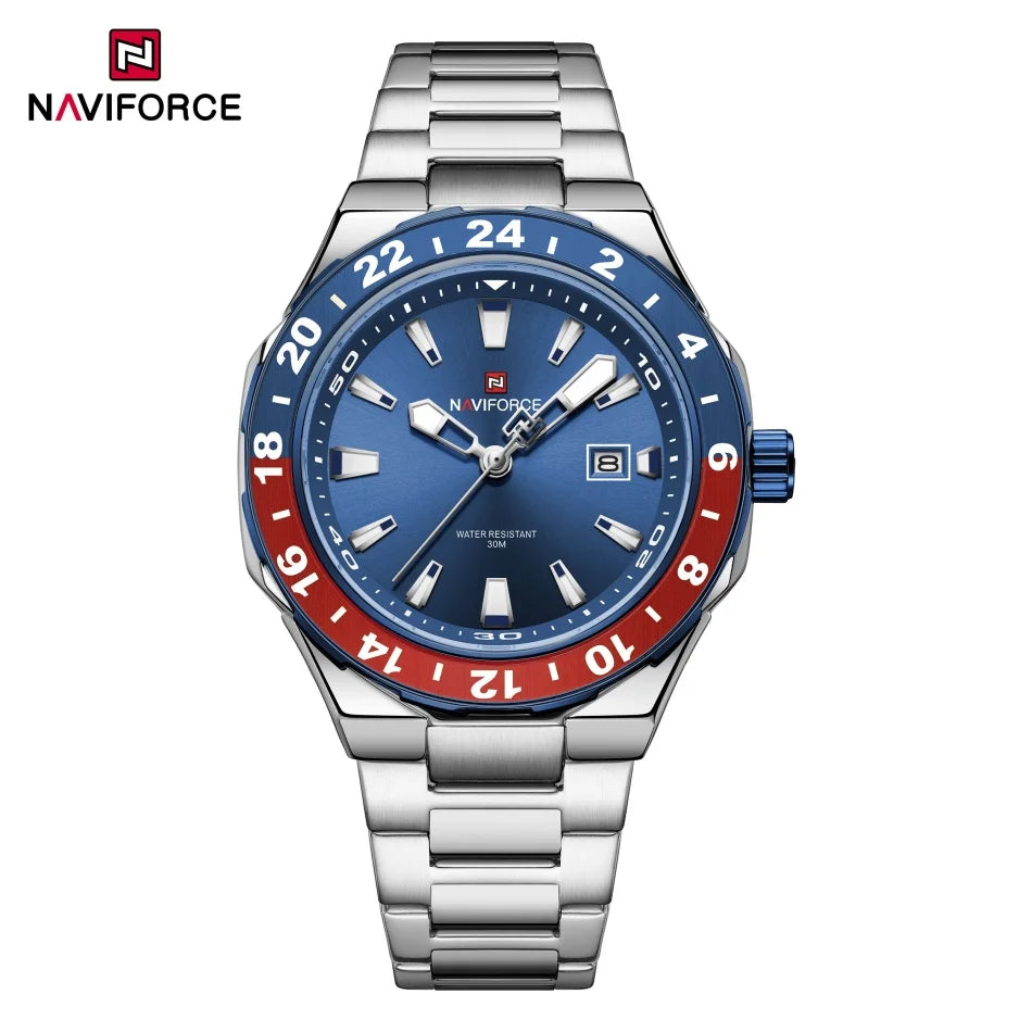 NAVIFORCE Watches for Man Luxury Sports Quartz Clock Luminous Calendar Stainless Steel Waterproof Wristwatch Relogio Masculino
